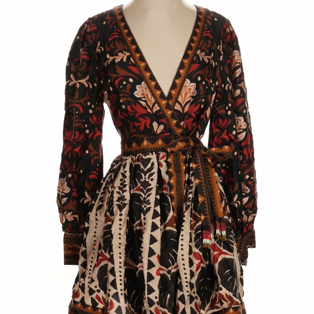 Farm  Rio Tapestry Garden V-Neck Belted Mini Dress XS